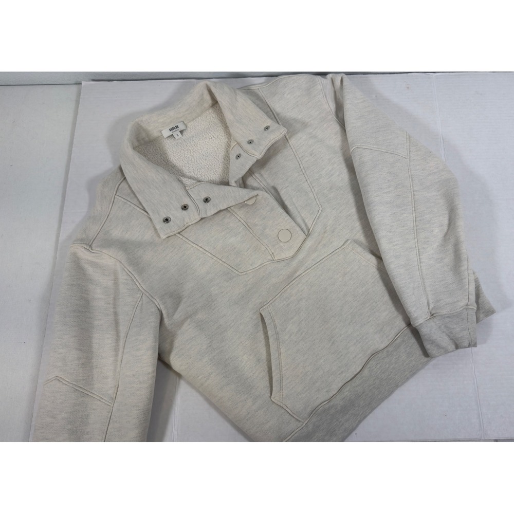 AGOLDE Mens Funnel Pullover‎ Sweatshirt Heather Grey Snap Neck S Streetwear Boxy